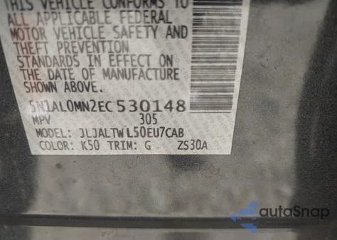 2014 Infiniti Qx60 from USA, damaged, VIN 5N1AL0MN2EC530148